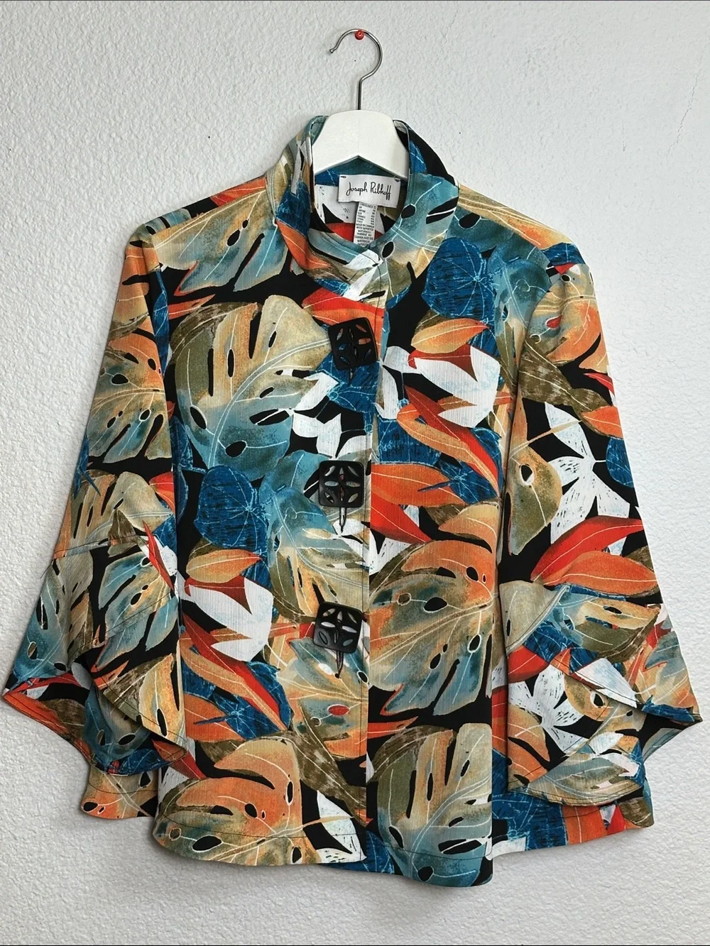 Joseph Ribkoff Tunic Button Up Swing Jacket Leaf Print Artsy Womens Size 12 - Picture 2 of 12